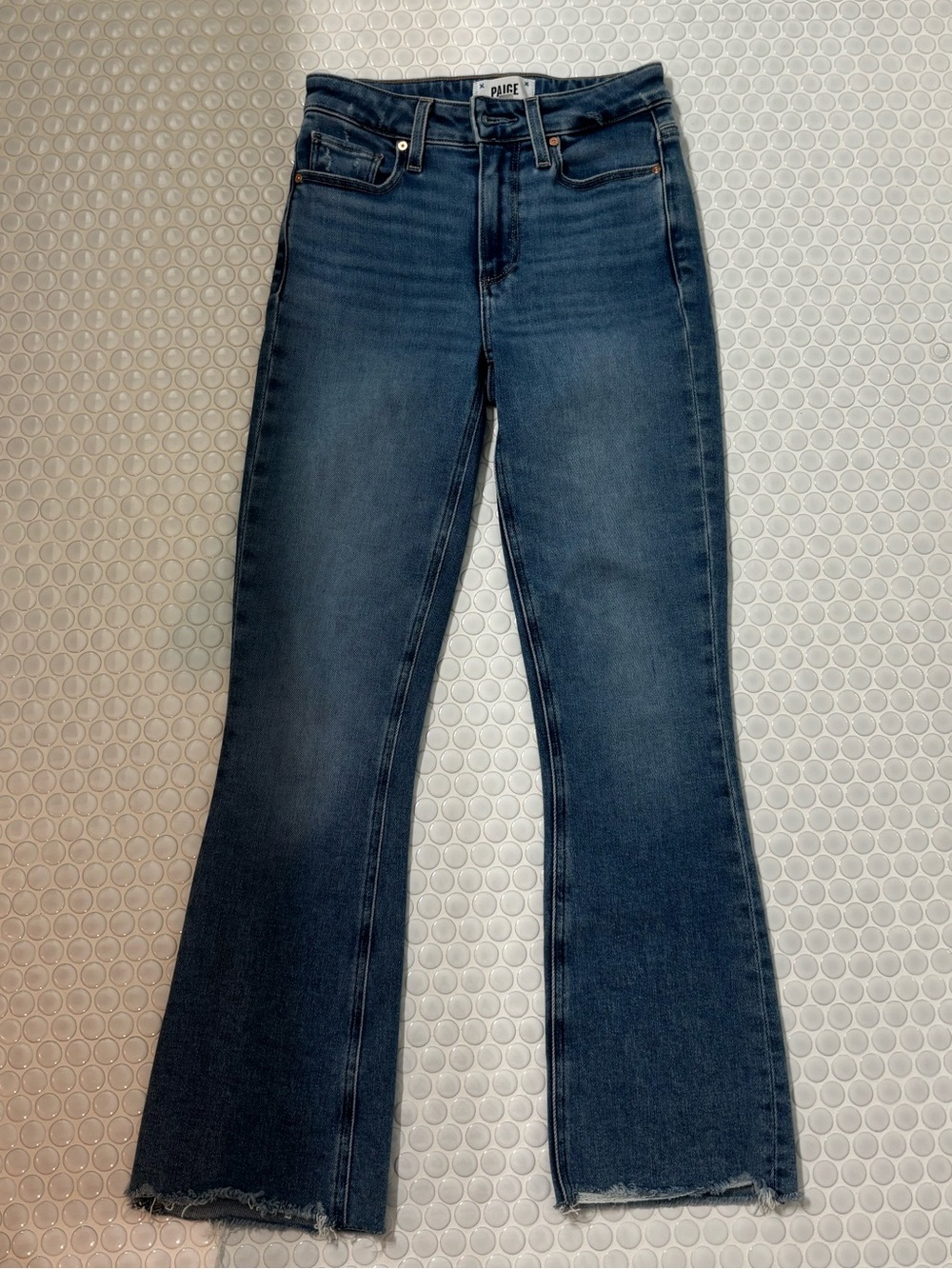Paige Medium Blue Mini Flare Jeans- 23